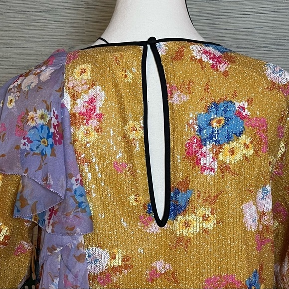 Manoush Floral Burst Sequin Dress EU 38 UK 10 US 6 Yellow Ruffle Tee Shift NWT - Picture 9 of 12